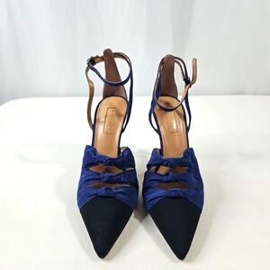 Aquazzura Blue & Black Satin Heels Size 38